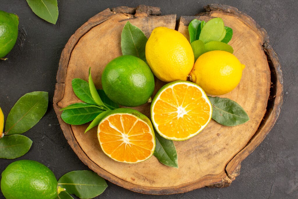 Vitamin C includes Citrus fruits (oranges, lemons, grapefruit), bell peppers, strawberries, and broccoli.