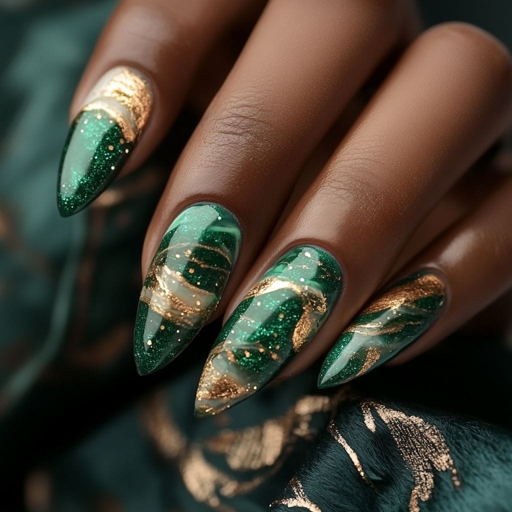 Emerald Green Marble Nails