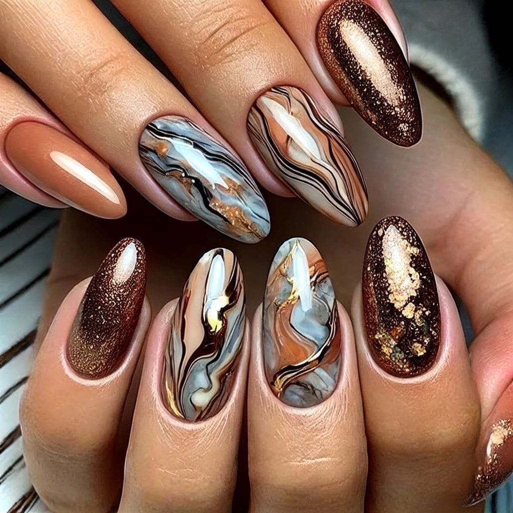 Taupe Marble Nails