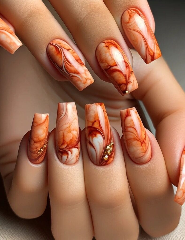 Orange Marble Nails