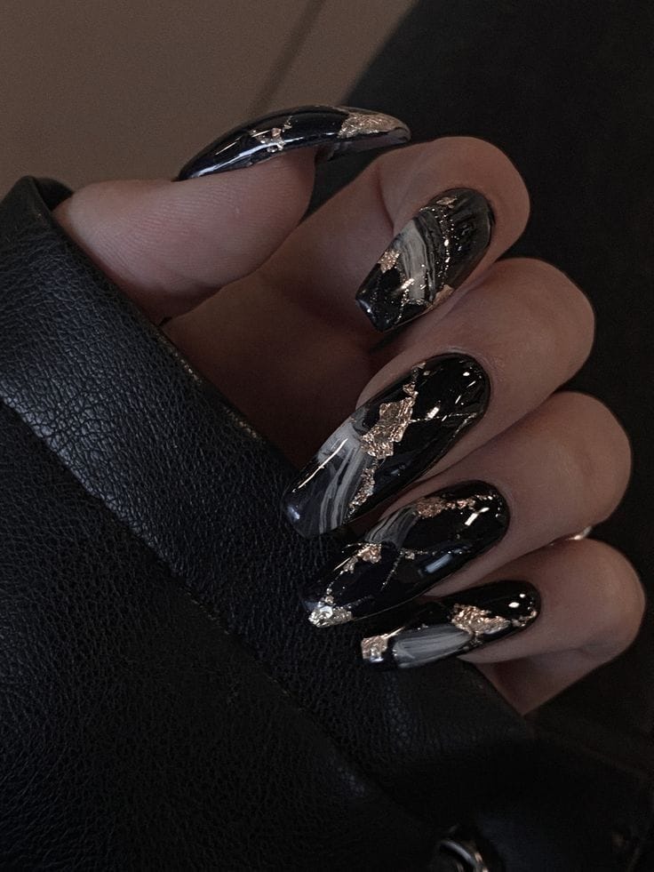 Black Marbled Nails