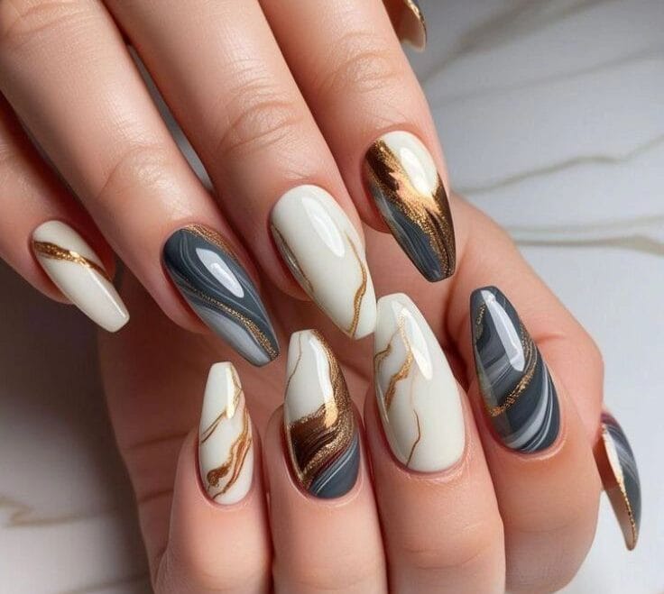 Coffin-Shaped Marble Nails