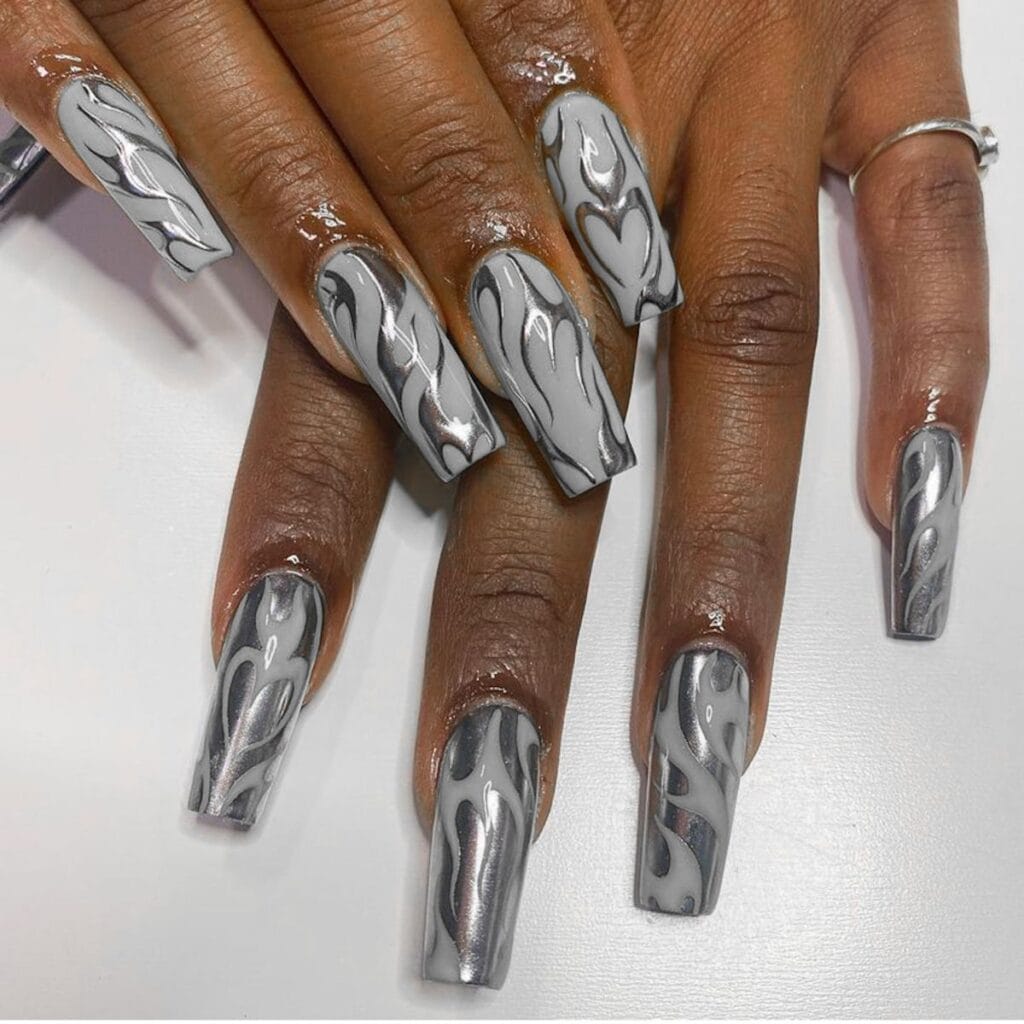 Silver Marble Nails