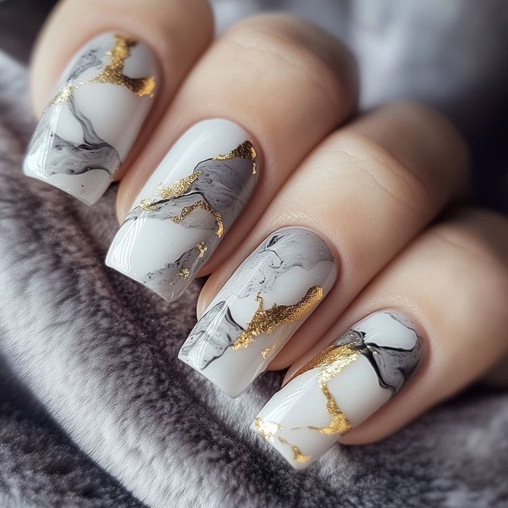 Gray Marble Nails