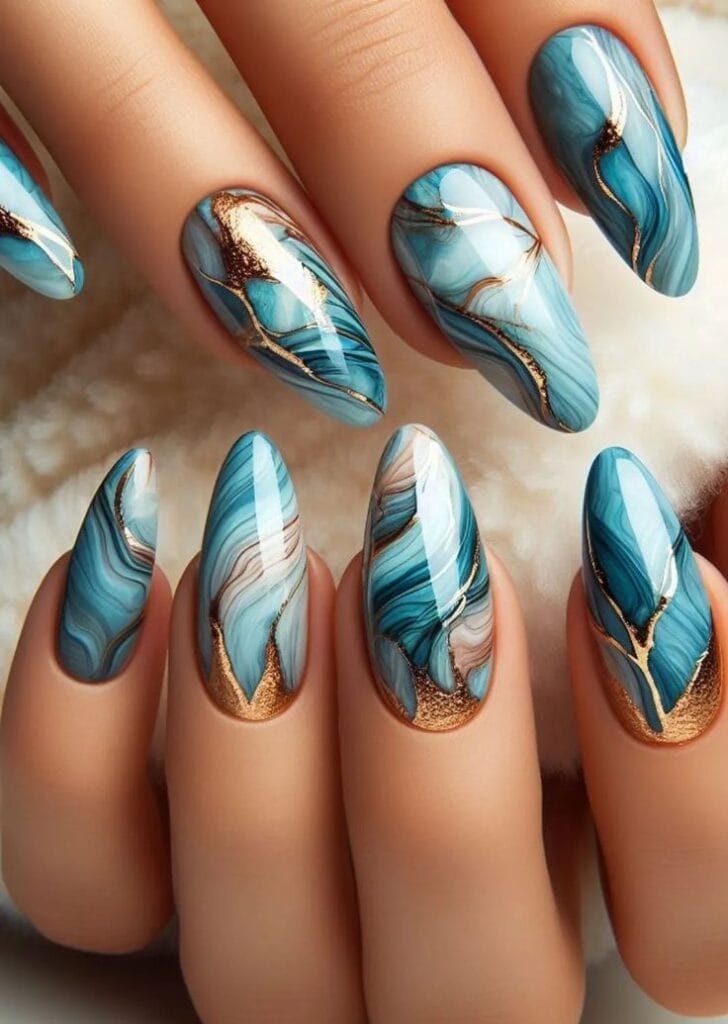 Blue Marble Nails