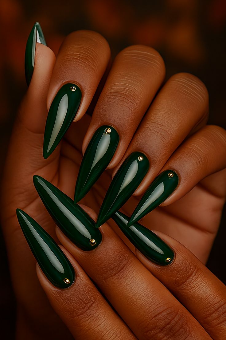 Elegant dark green stiletto nails