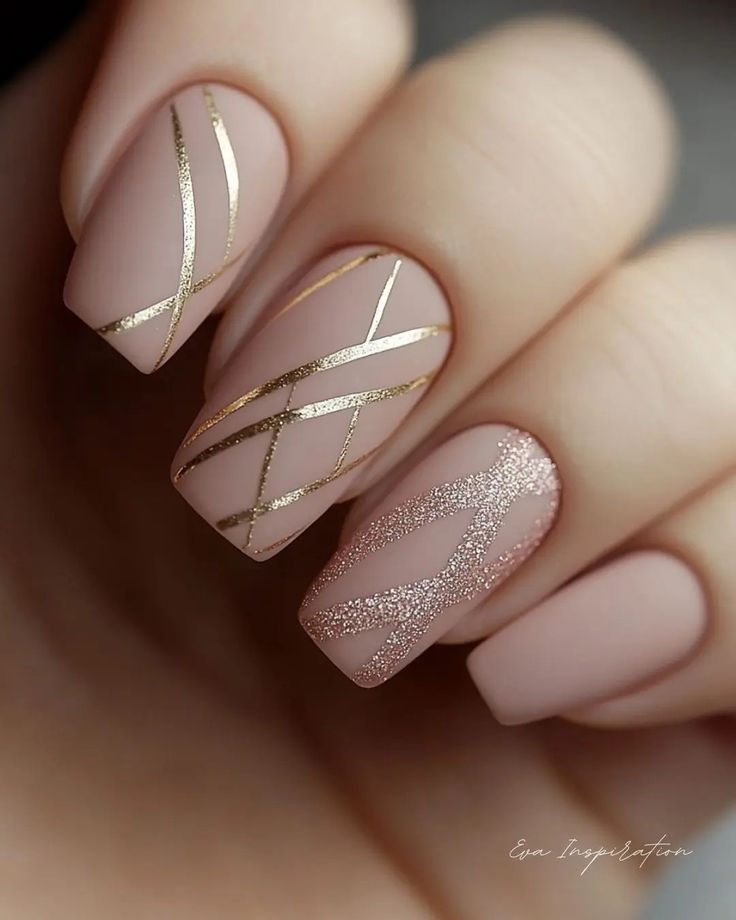 Mauve and Gold Geometric nails